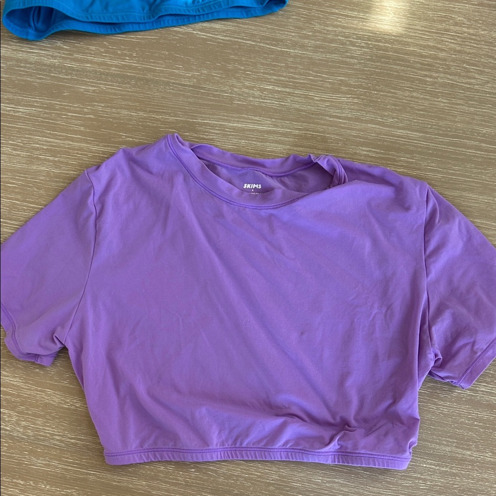 SKIMS Blue and Purple Short Sleeve cropped swim Tees - Picture 2 of 6